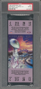 1992 Super Bowl XXVI Full Ticket, Lavender Variation - PSA GEM MT 10